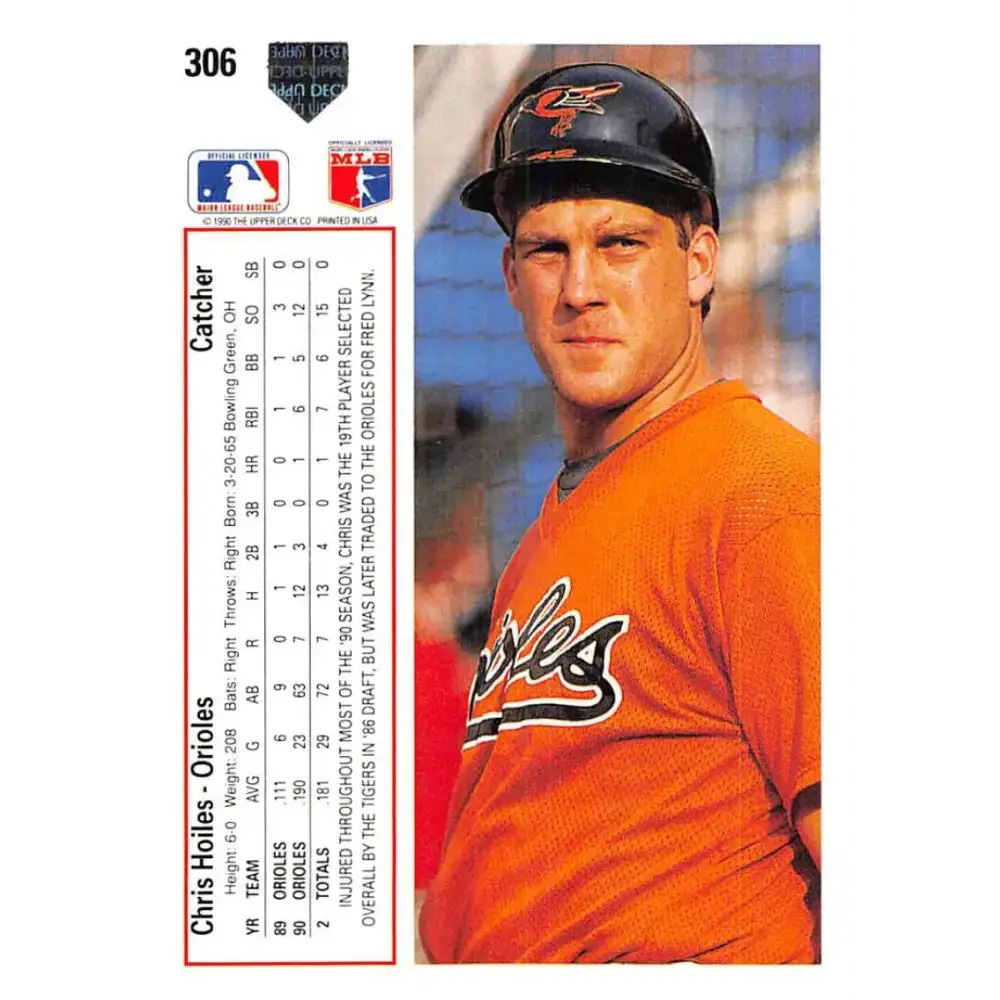 1991 Upper Deck #306 Chris Hoiles NM-MT Baltimore Orioles Baseball Card - Baseball Card Single