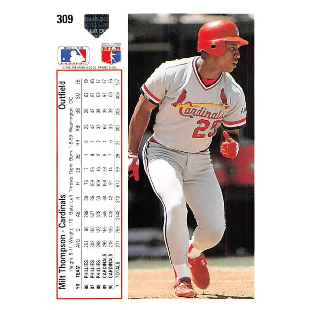 1991 Upper Deck #309b Milt Thompson EX Excellent St. Louis Cardinals Baseball Card - Baseball Card Single