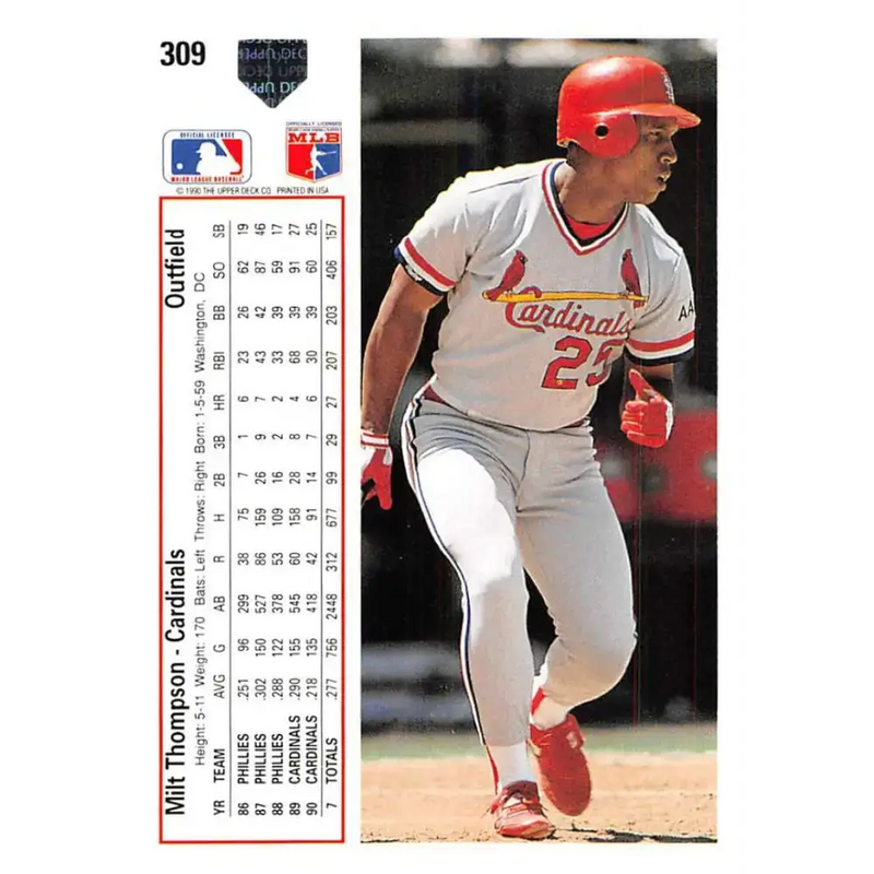 1991 Upper Deck #309b Milt Thompson EX Excellent St. Louis Cardinals Baseball Card - Baseball Card Single