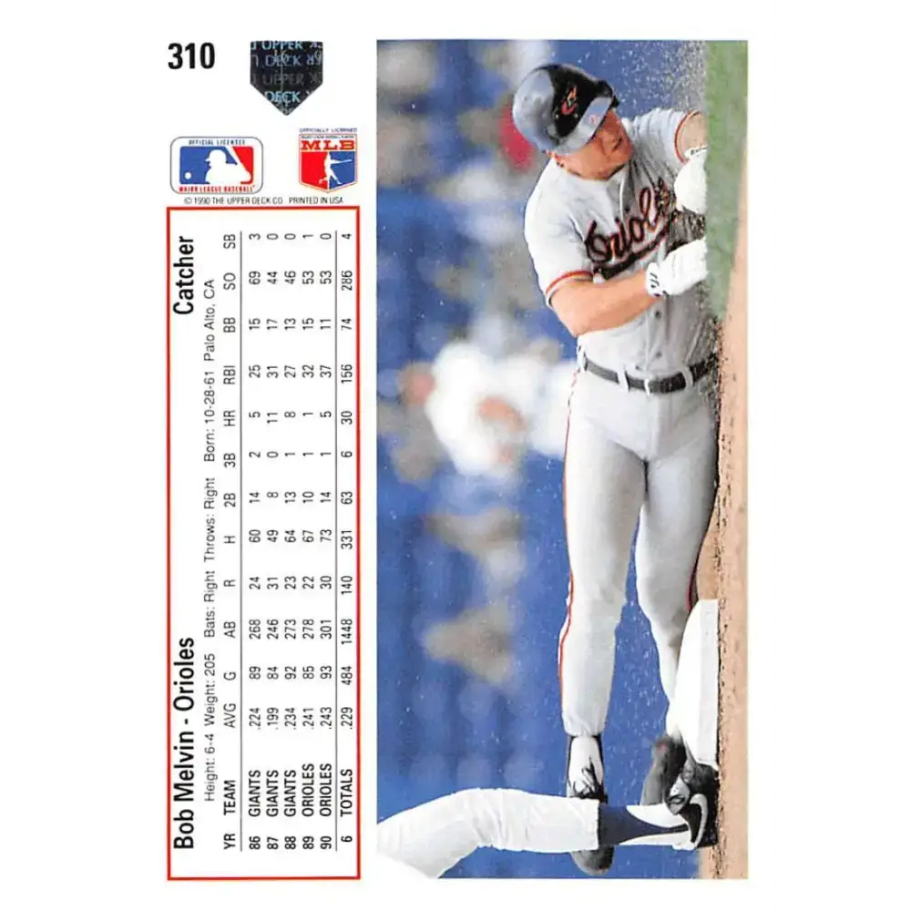 1991 Upper Deck #310 Bob Melvin EX Excellent Baltimore Orioles Baseball Card - Baseball Card Single