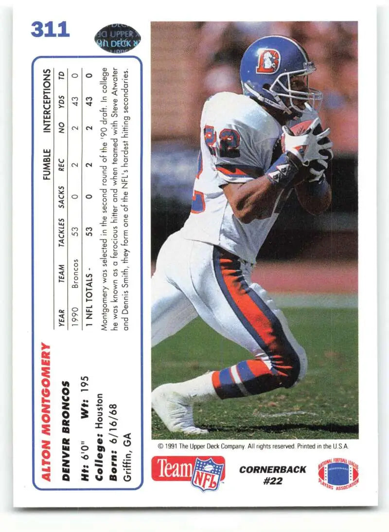 1991 Upper Deck #311 Alton Montgomery NM-MT Denver Broncos Football Card - Football Card Single
