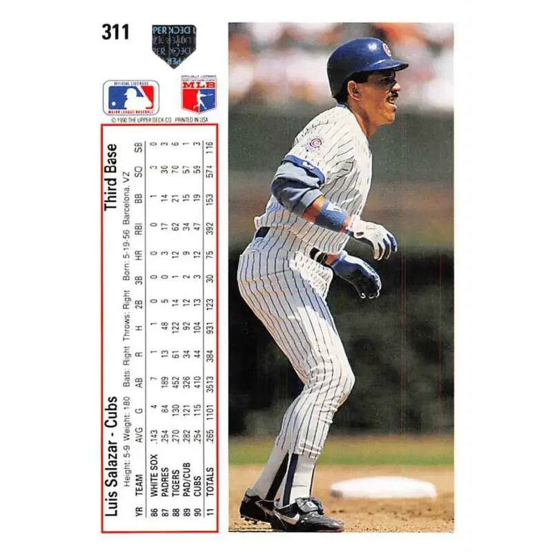 1991 Upper Deck #311 Luis Salazar EX Excellent Chicago Cubs Baseball Card - Baseball Card Single
