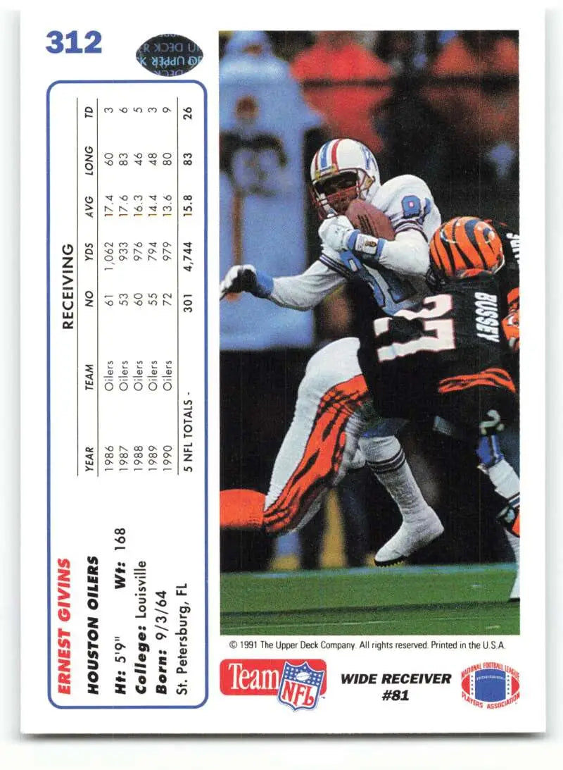 1991 Upper Deck #312 Ernest Givins NM-MT Houston Oilers Football Card - Football Card Single
