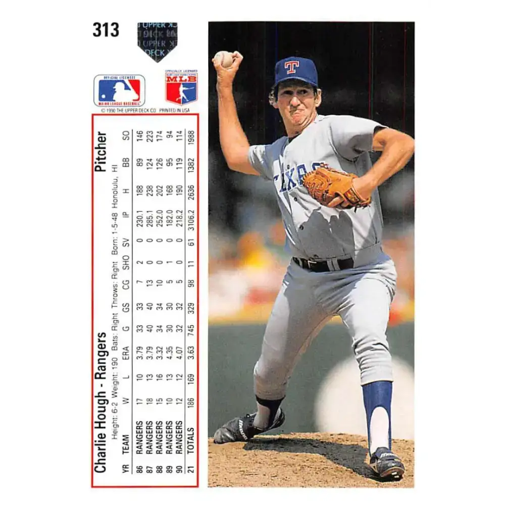 1991 Upper Deck #313 Charlie Hough EX Excellent Texas Rangers Baseball Card - Baseball Card Single