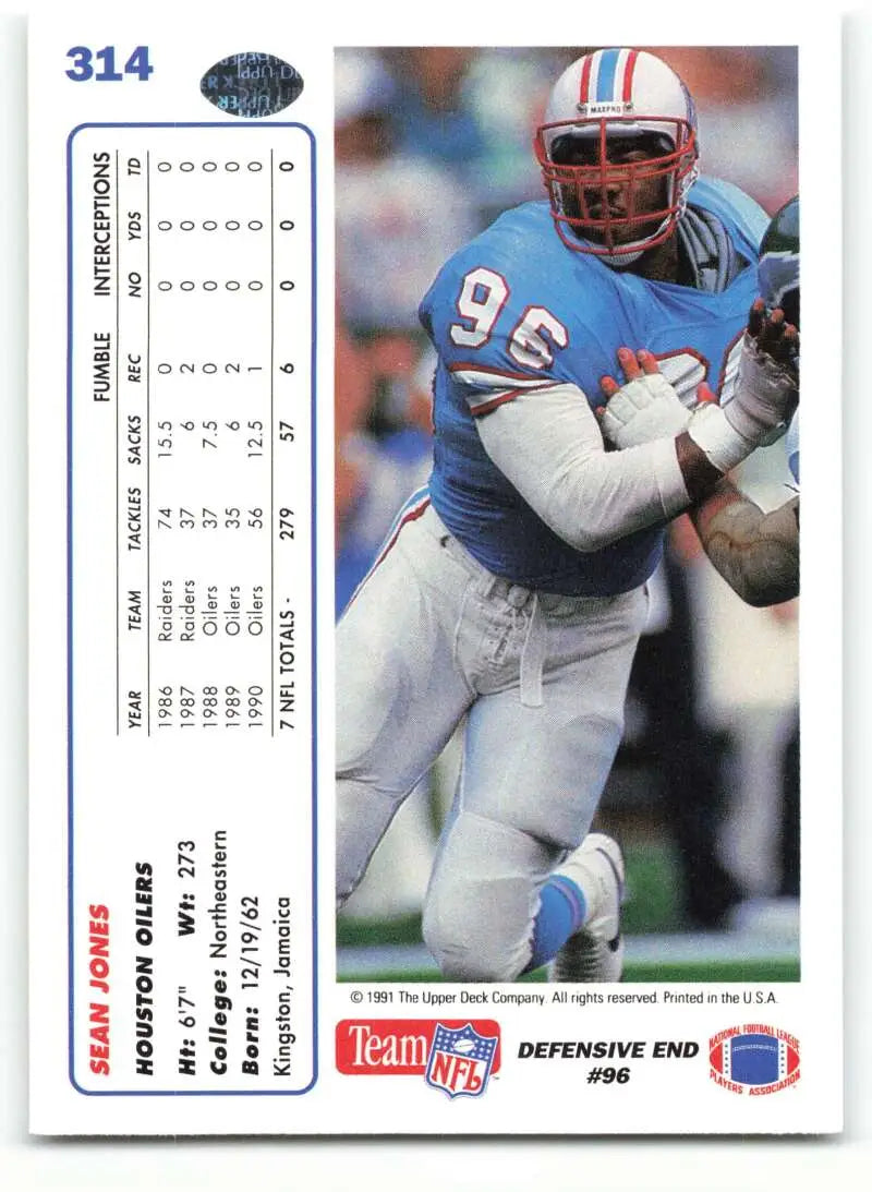 1991 Upper Deck #314 Sean Jones NM-MT Houston Oilers Football Card - Football Card Single