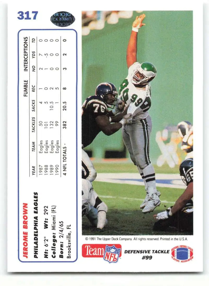1991 Upper Deck #317 Jerome Brown NM-MT Philadelphia Eagles Football Card - Football Card Single