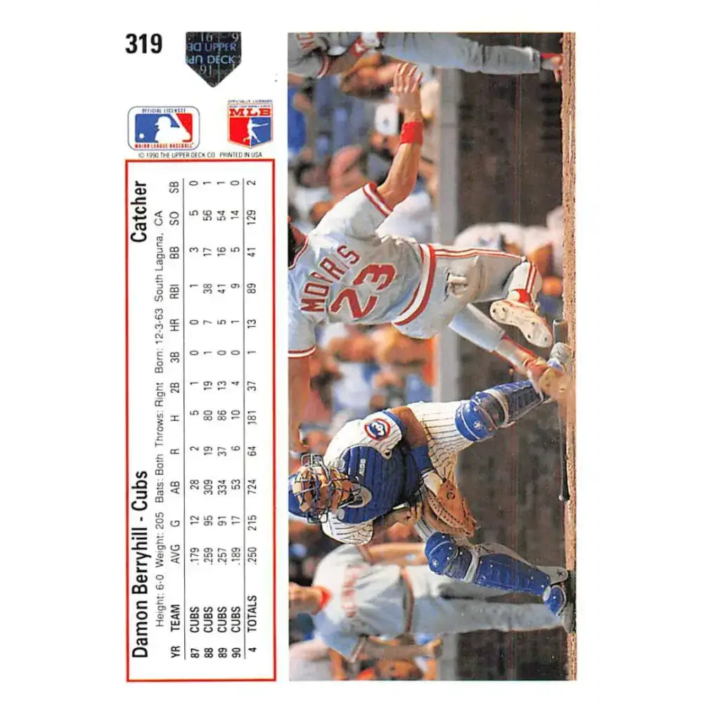 1991 Upper Deck #319 Damon Berryhill EX Excellent Chicago Cubs Baseball Card - Baseball Card Single
