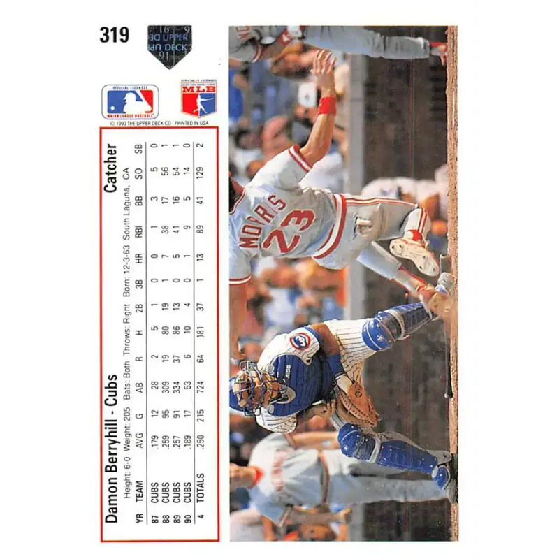 1991 Upper Deck #319 Damon Berryhill EX Excellent Chicago Cubs Baseball Card - Baseball Card Single