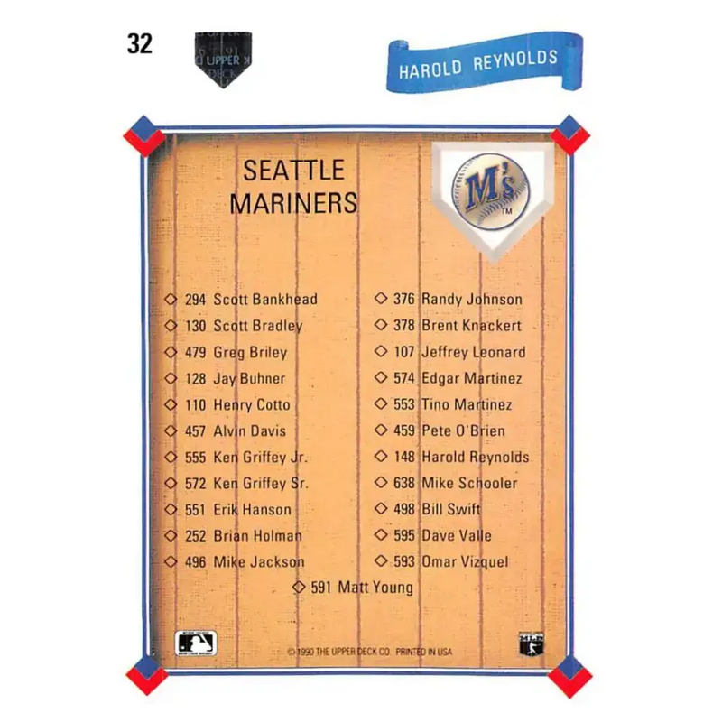 1991 Upper Deck #32 Harold Reynolds EX Excellent Seattle Mariners Baseball Card - Baseball Card Single