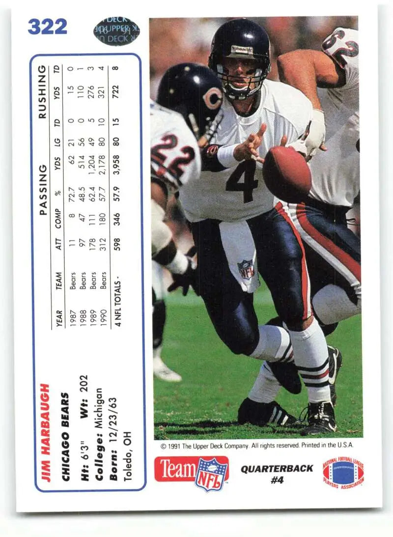 1991 Upper Deck #322 Jim Harbaugh NM-MT Chicago Bears Football Card - Football Card Single