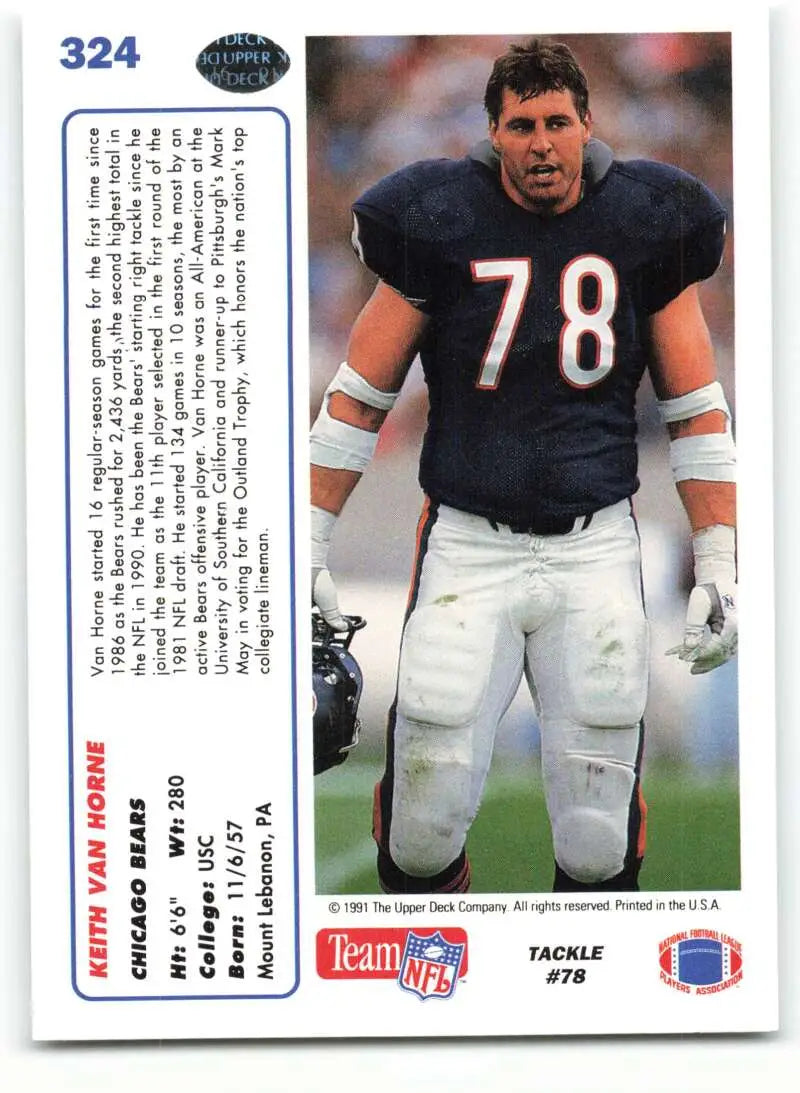 1991 Upper Deck #324 Keith Van Horne NM-MT Chicago Bears Football Card - Football Card Single