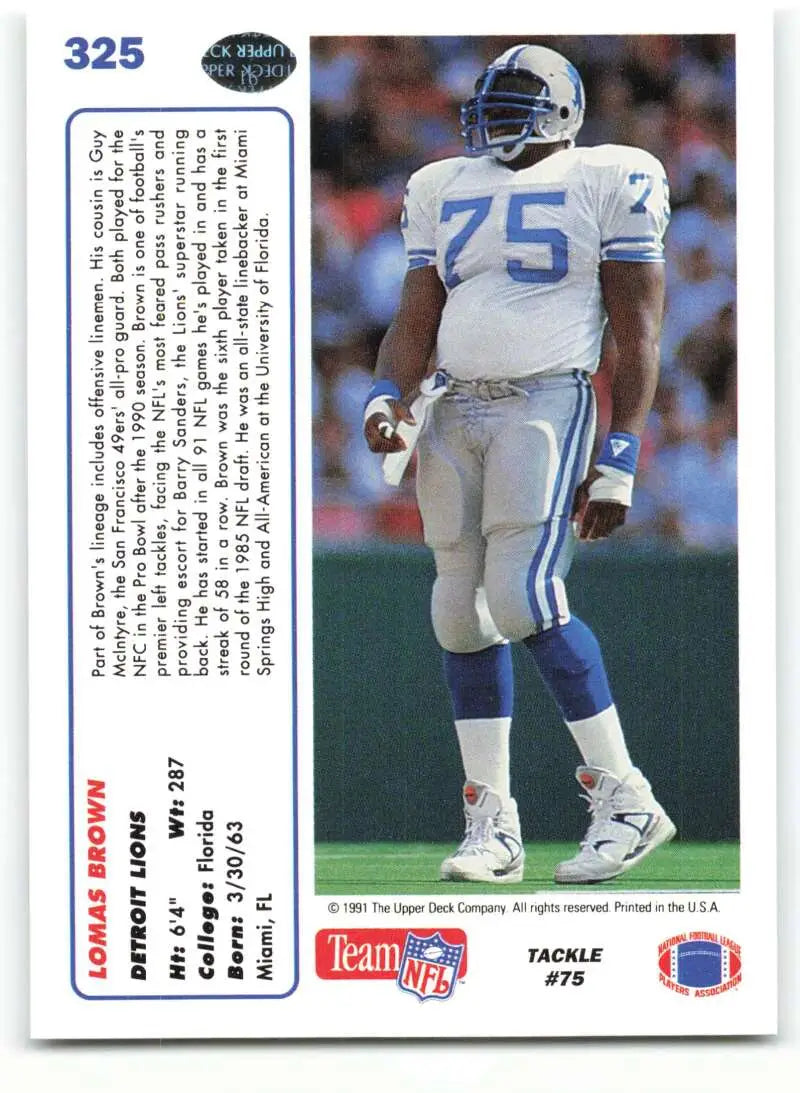 1991 Upper Deck #325 Lomas Brown NM-MT Detroit Lions Football Card - Football Card Single