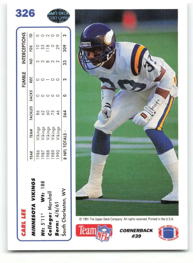 1991 Upper Deck #326 Carl Lee NM-MT Minnesota Vikings Football Card - Football Card Single