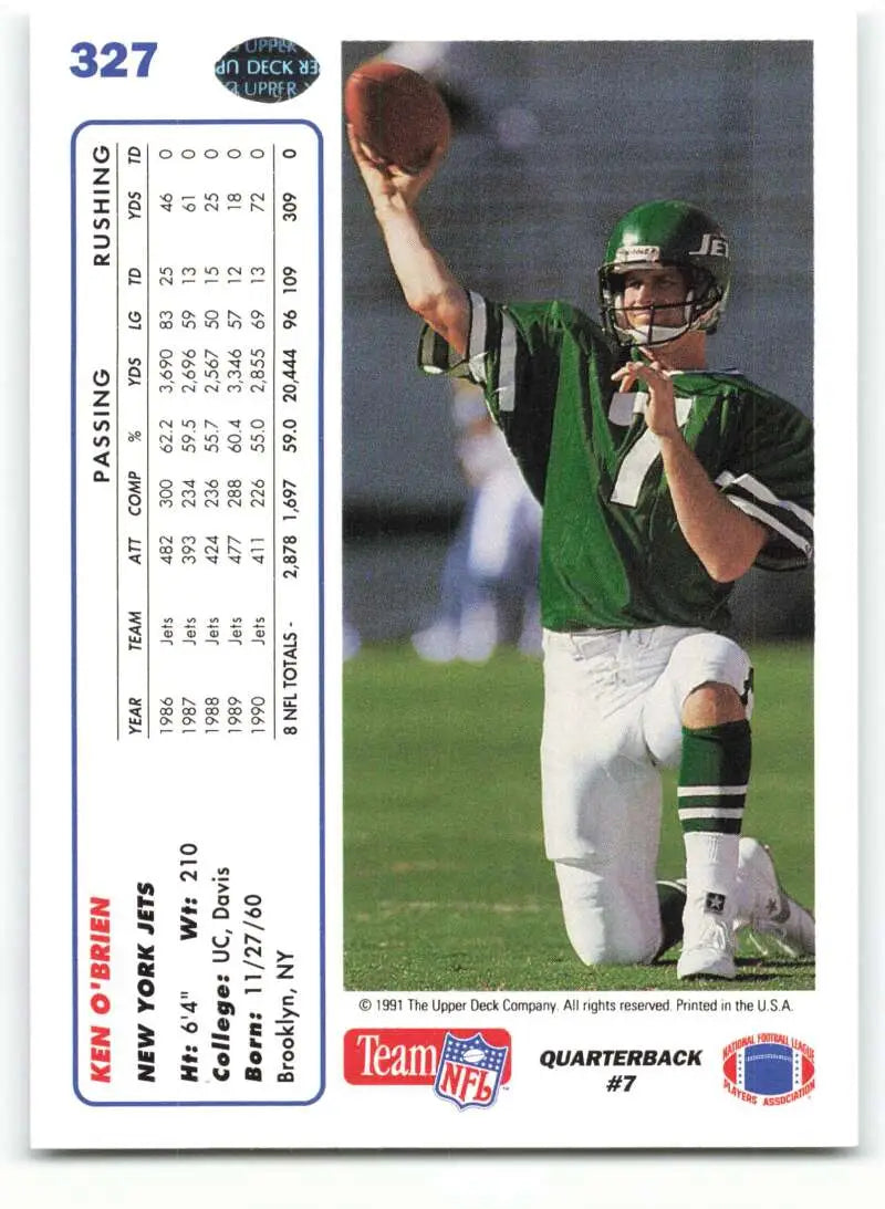 1991 Upper Deck #327 Ken O’Brien NM-MT New York Jets Football Card - Football Card Single