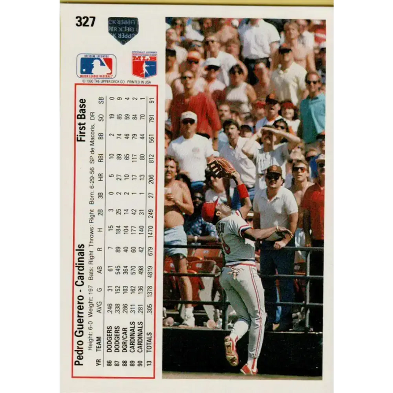 1991 Upper Deck #327 Pedro Guerrero EX Excellent St. Louis Cardinals Baseball Card - Baseball Card Single
