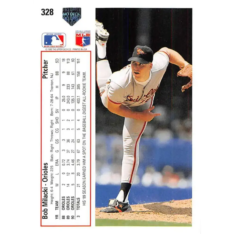 1991 Upper Deck #328 Bob Milacki EX Excellent Baltimore Orioles Baseball Card - Baseball Card Single