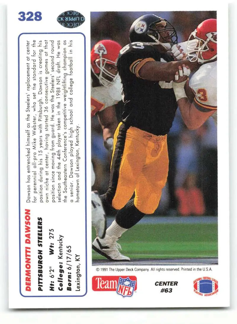1991 Upper Deck #328 Dermontti Dawson NM-MT Pittsburgh Steelers Football Card - Football Card Single