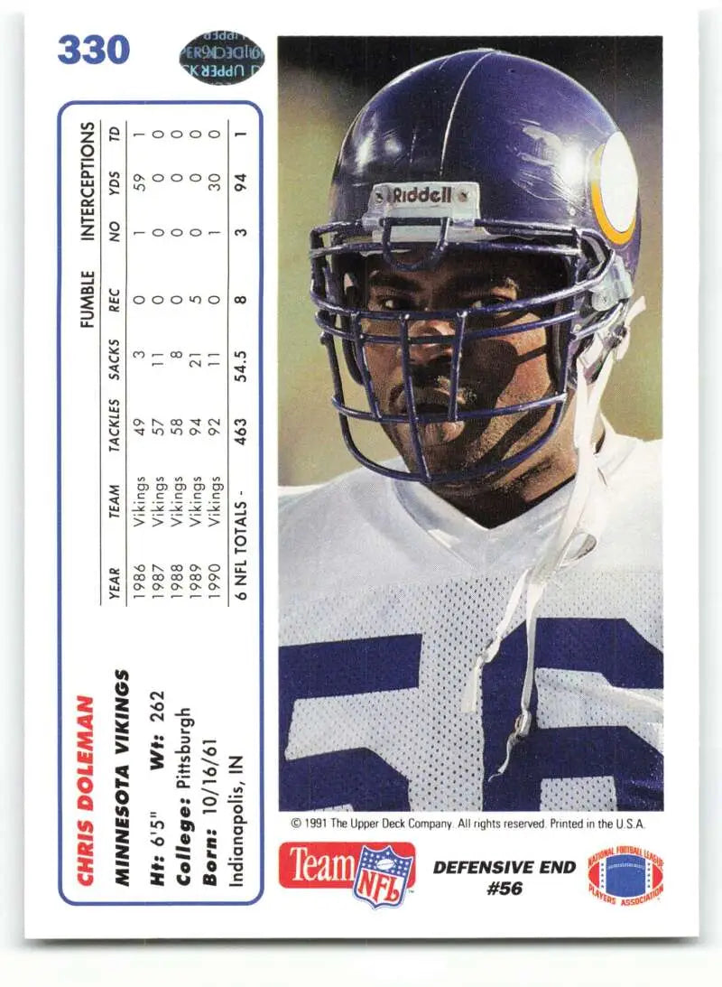 1991 Upper Deck #330 Chris Doleman NM-MT Minnesota Vikings Football Card - Football Card Single
