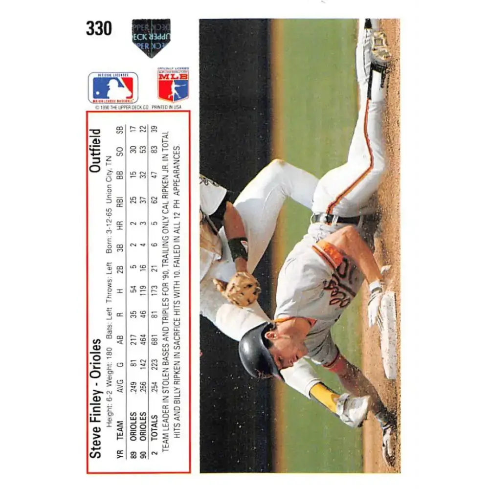 1991 Upper Deck #330 Steve Finley EX Excellent Baltimore Orioles Baseball Card - Baseball Card Single