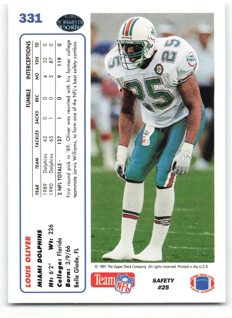1991 Upper Deck #331 Louis Oliver NM-MT Miami Dolphins Football Card - Football Card Single