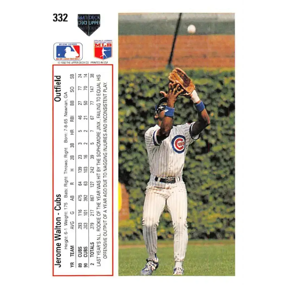 1991 Upper Deck #332 Jerome Walton EX Excellent Chicago Cubs Baseball Card - Baseball Card Single