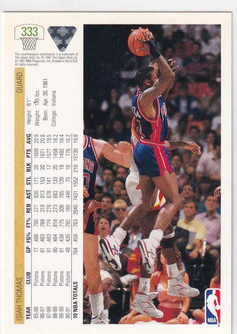 1991 UPPER DECK #333 ISIAH THOMAS- DETROIT PISTONS - Basketball Card Single