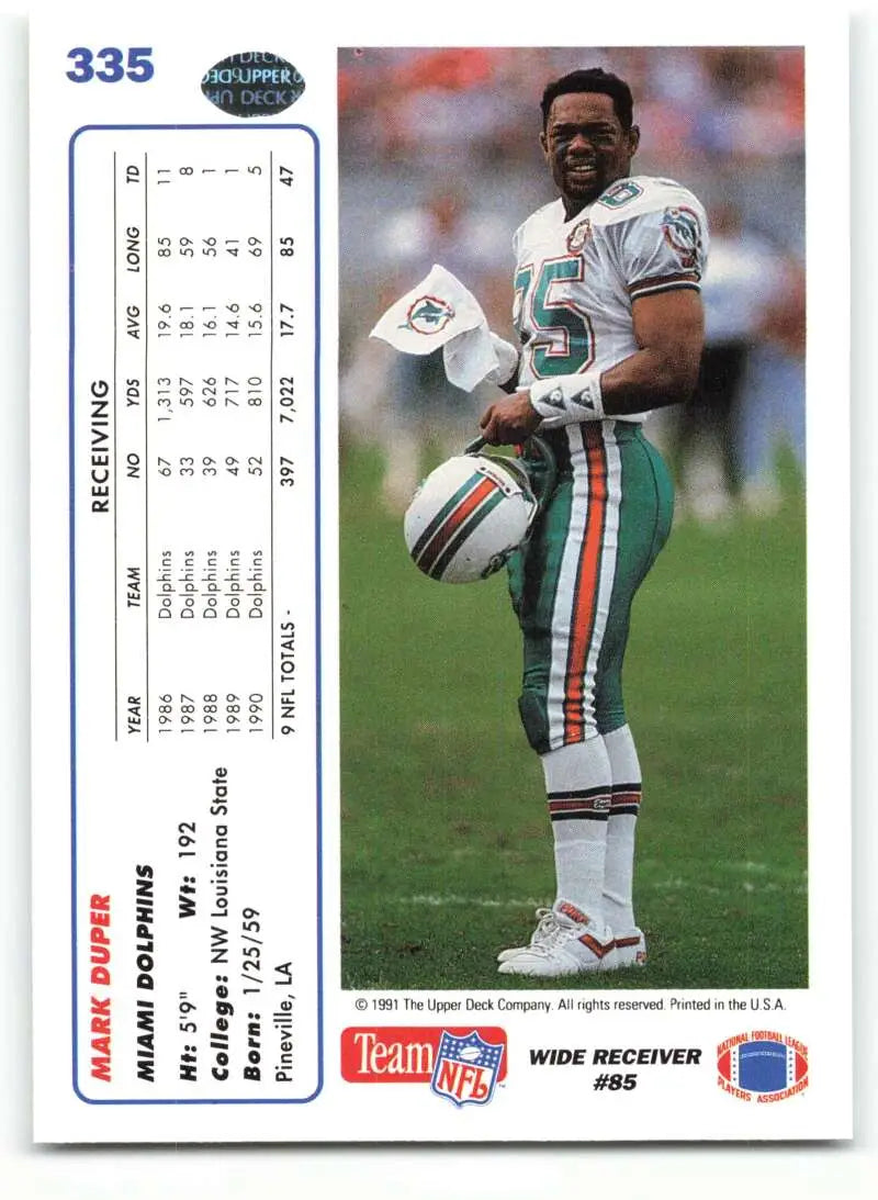 1991 Upper Deck #335 Mark Duper NM-MT Miami Dolphins Football Card - Football Card Single