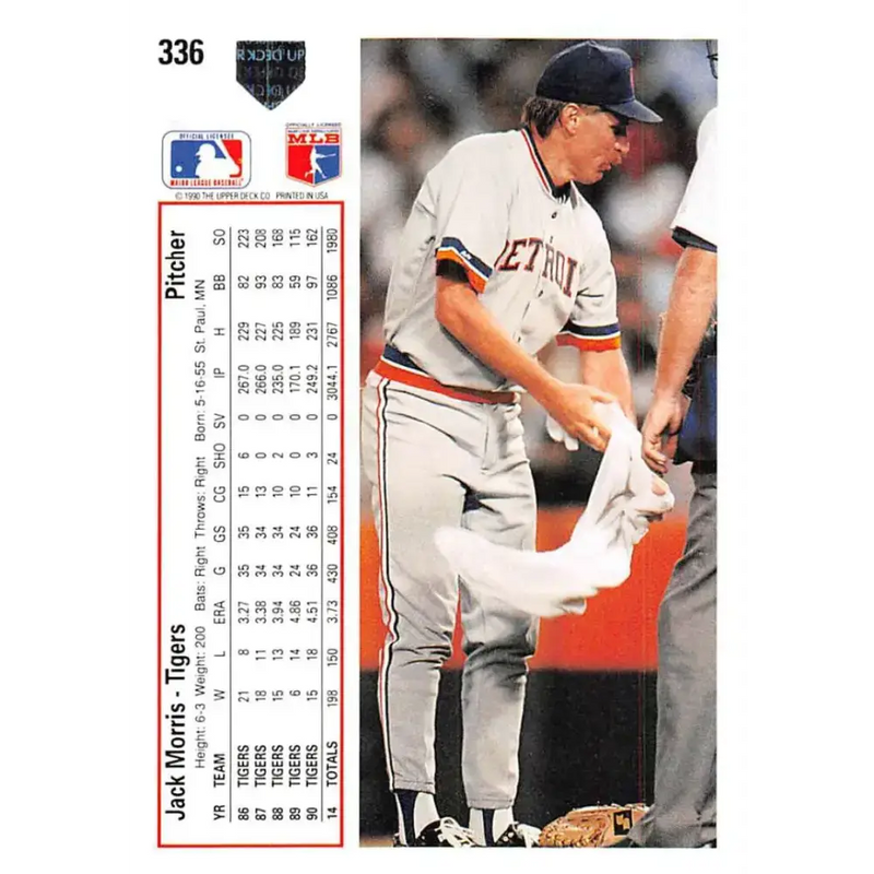 1991 Upper Deck #336 Jack Morris EX Excellent Detroit Tigers Baseball Card - Baseball Card Single