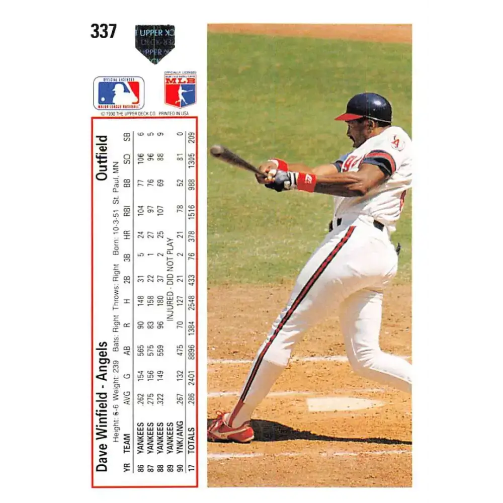 1991 Upper Deck #337 Dave Winfield EX Excellent California Angels Baseball Card - Baseball Card Single