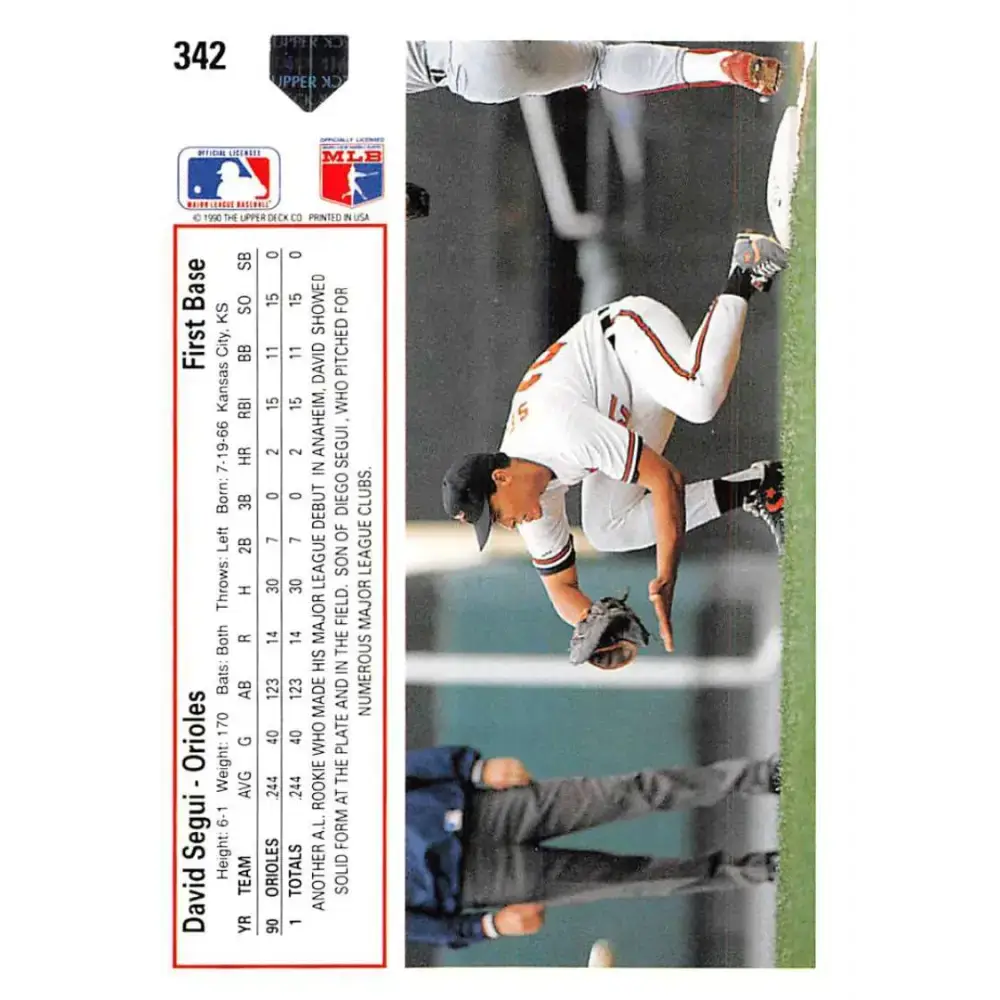 1991 Upper Deck #342 David Segui EX Excellent Baltimore Orioles Baseball Card - Baseball Card Single