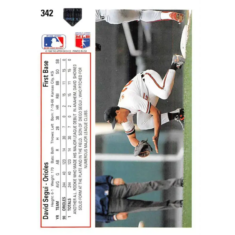 1991 Upper Deck #342 David Segui NM-MT Baltimore Orioles Baseball Card - Baseball Card Single