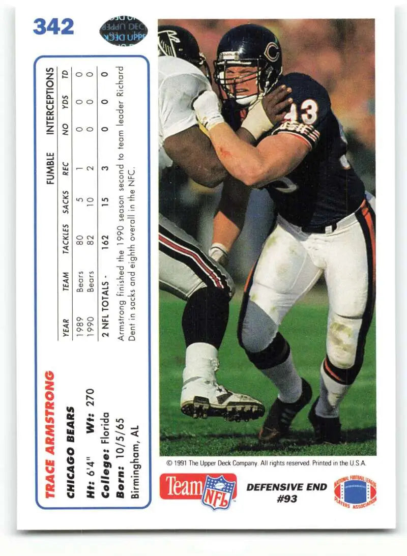 1991 Upper Deck #342 Trace Armstrong NM-MT Chicago Bears Football Card - Football Card Single