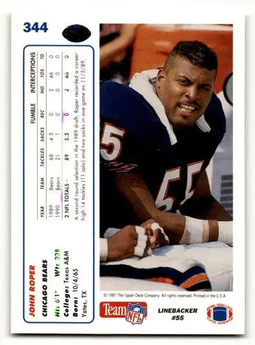 Vintage John Roper Chicago Bears football card with original gloss from 1991 Upper Deck