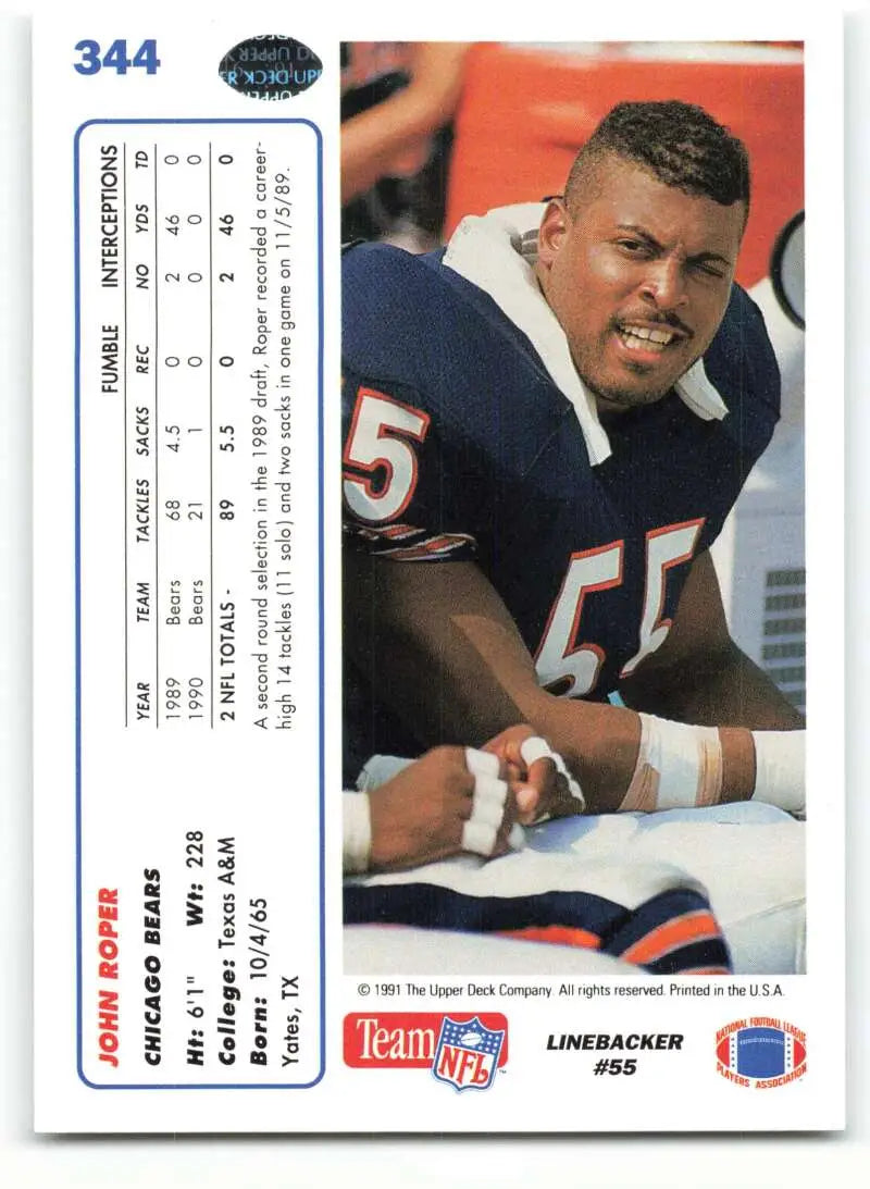 1991 Upper Deck #344 John Roper NM-MT Chicago Bears Football Card - Football Card Single