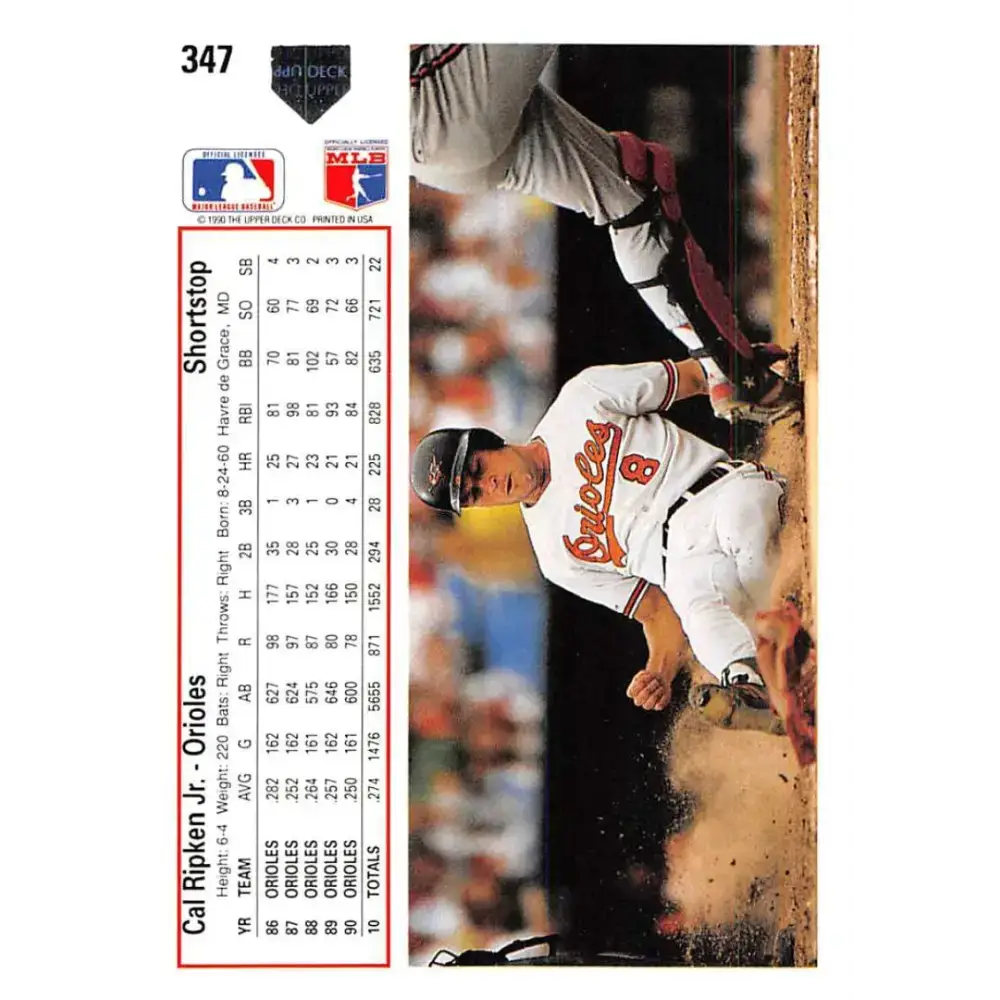 1991 Upper Deck #347 Cal Ripken Jr. EX Excellent Baltimore Orioles Baseball Card - Baseball Card Single