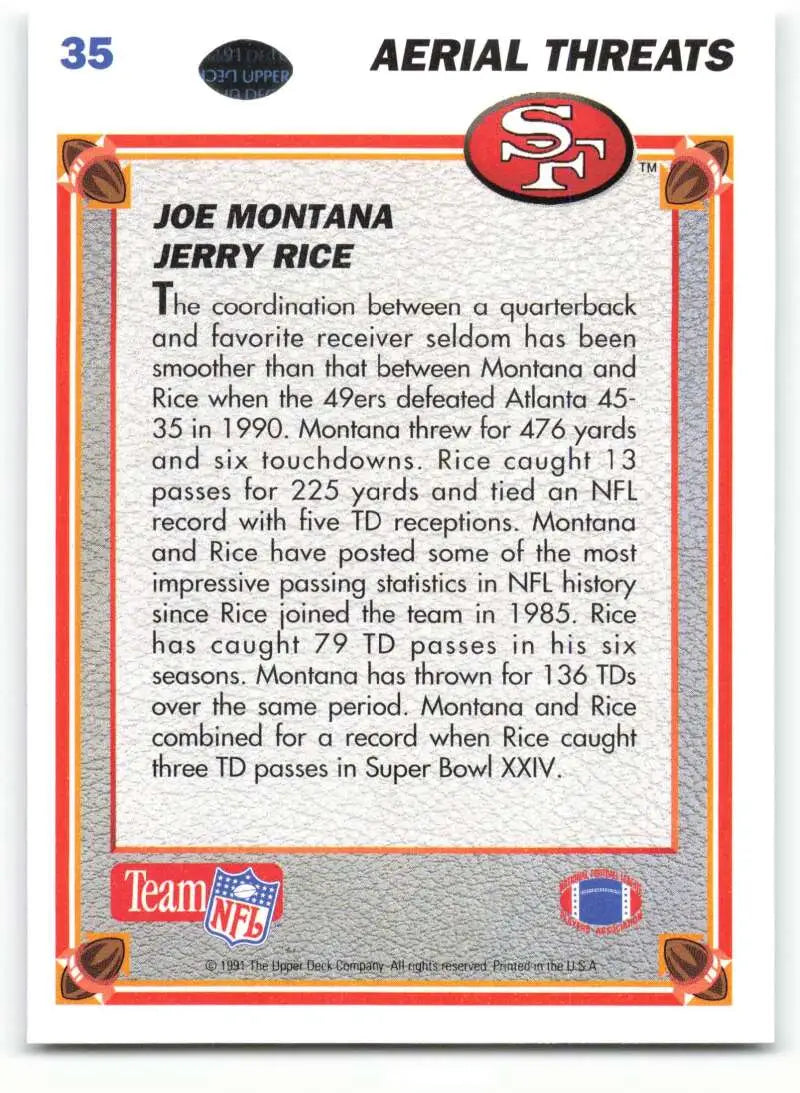 1991 Upper Deck #35 Joe Montana/Jerry Rice NM-MT San Francisco 49ers Football Card - Football Card Single