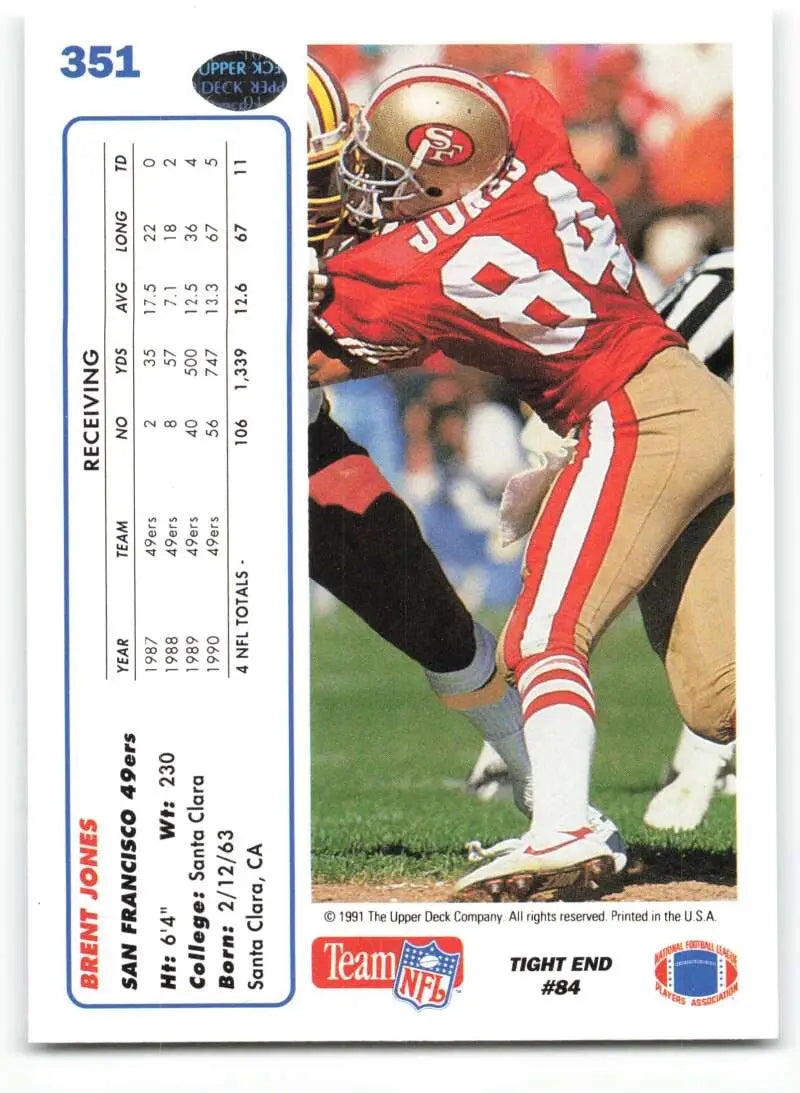 1991 Upper Deck #351 Brent Jones NM-MT San Francisco 49ers Football Card - Football Card Single