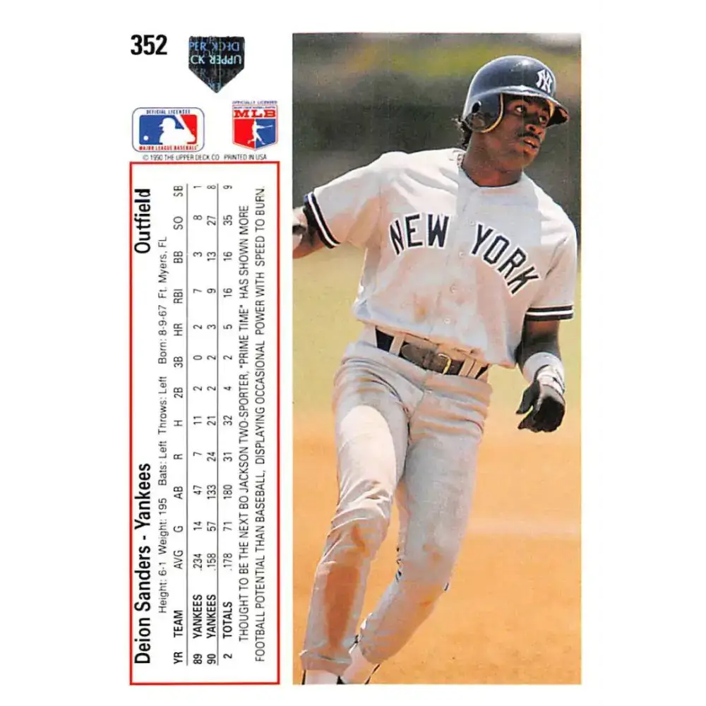 1991 Upper Deck #352 Deion Sanders NM-MT New York Yankees Baseball Card - Baseball Card Single