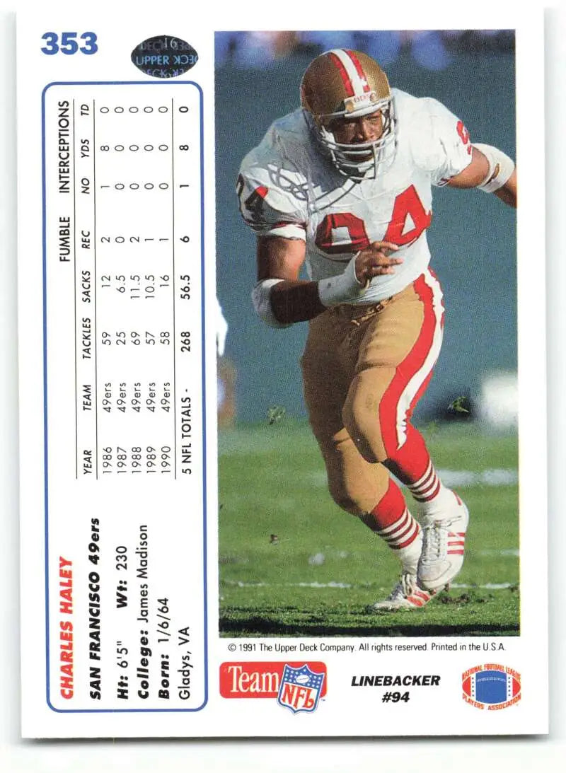 1991 Upper Deck #353 Charles Haley NM-MT San Francisco 49ers Football Card - Football Card Single