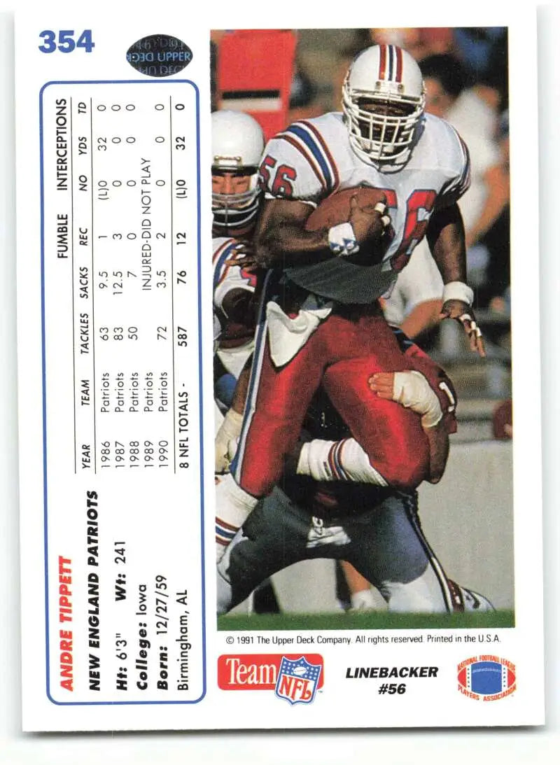 1991 Upper Deck #354 Andre Tippett NM-MT New England Patriots Football Card - Football Card Single