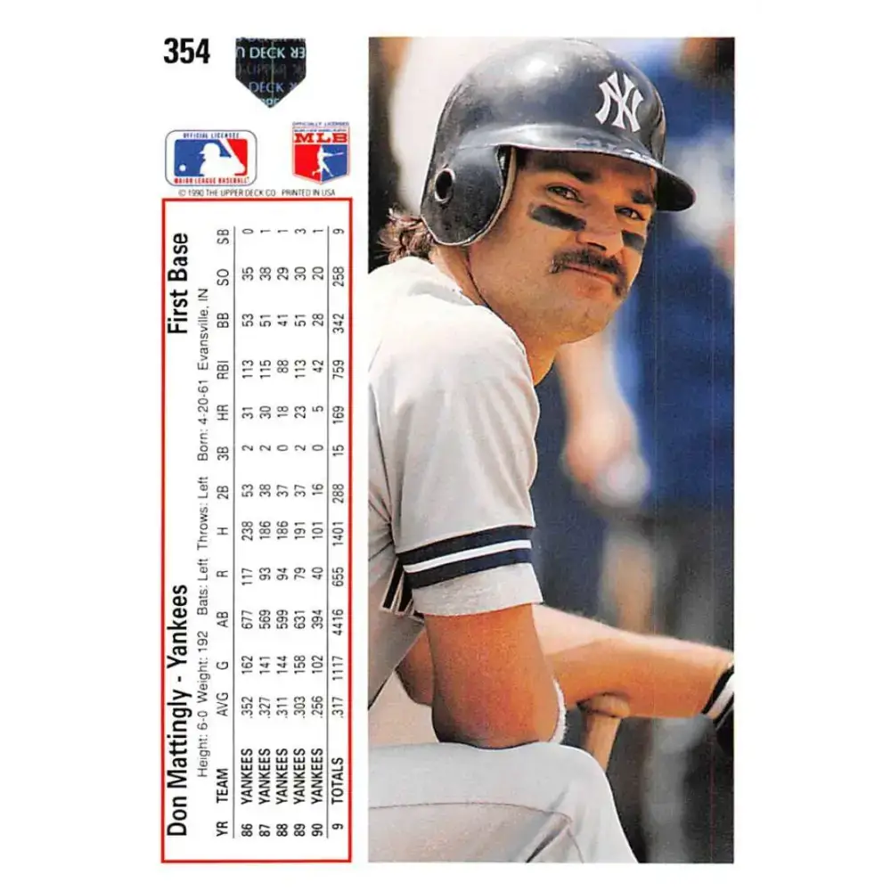 1991 Upper Deck #354 Don Mattingly EX Excellent New York Yankees Baseball Card - Baseball Card Single