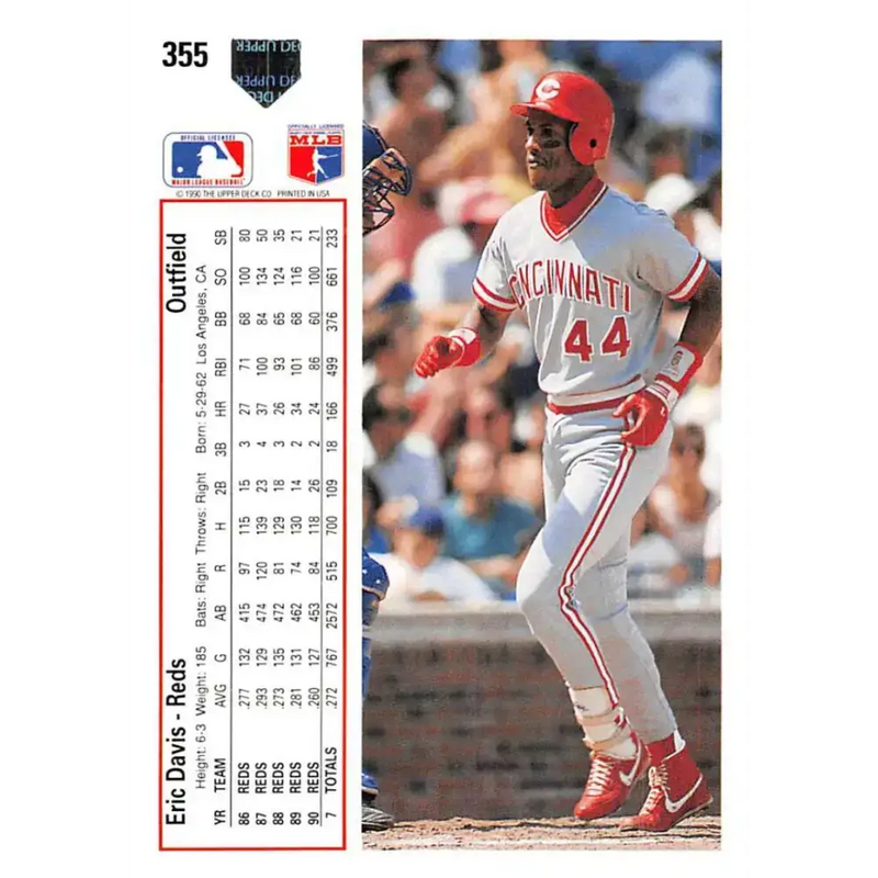 1991 Upper Deck #355 Eric Davis EX Excellent Cincinnati Reds Baseball Card - Baseball Card Single