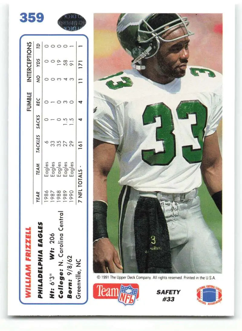 1991 Upper Deck #359 William Frizzell NM-MT RC Rookie Philadelphia Eagles Football Card - Football Card Single