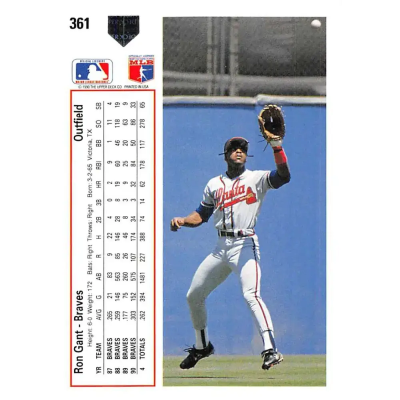 1991 Upper Deck #361 Ron Gant EX Excellent Atlanta Braves Baseball Card - Baseball Card Single