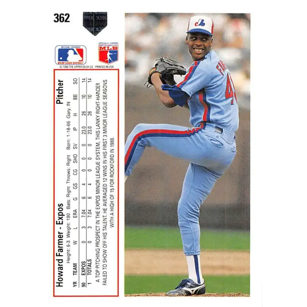 1991 Upper Deck #362 Howard Farmer EX Excellent Montreal Expos Baseball Card - Baseball Card Single