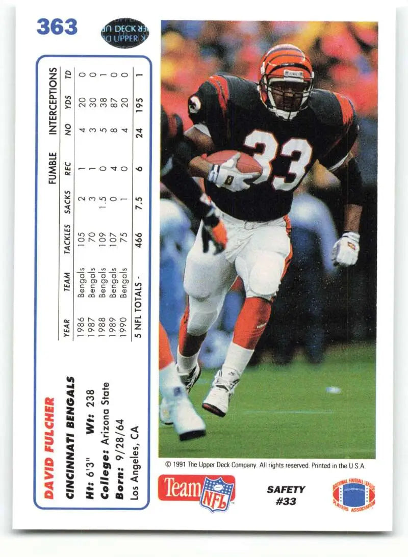 1991 Upper Deck #363 David Fulcher NM-MT Cincinnati Bengals Football Card - Football Card Single