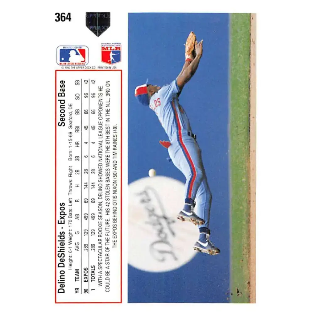 1991 Upper Deck #364 Delino DeShields EX Excellent Montreal Expos Baseball Card - Baseball Card Single