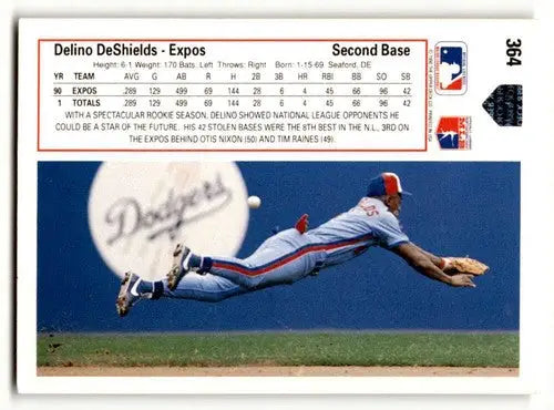 Delino DeShields Montreal Expos baseball card from 1991 Upper Deck #364
