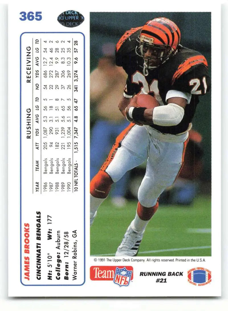 1991 Upper Deck #365 James Brooks NM-MT Cincinnati Bengals Football Card - Football Card Single