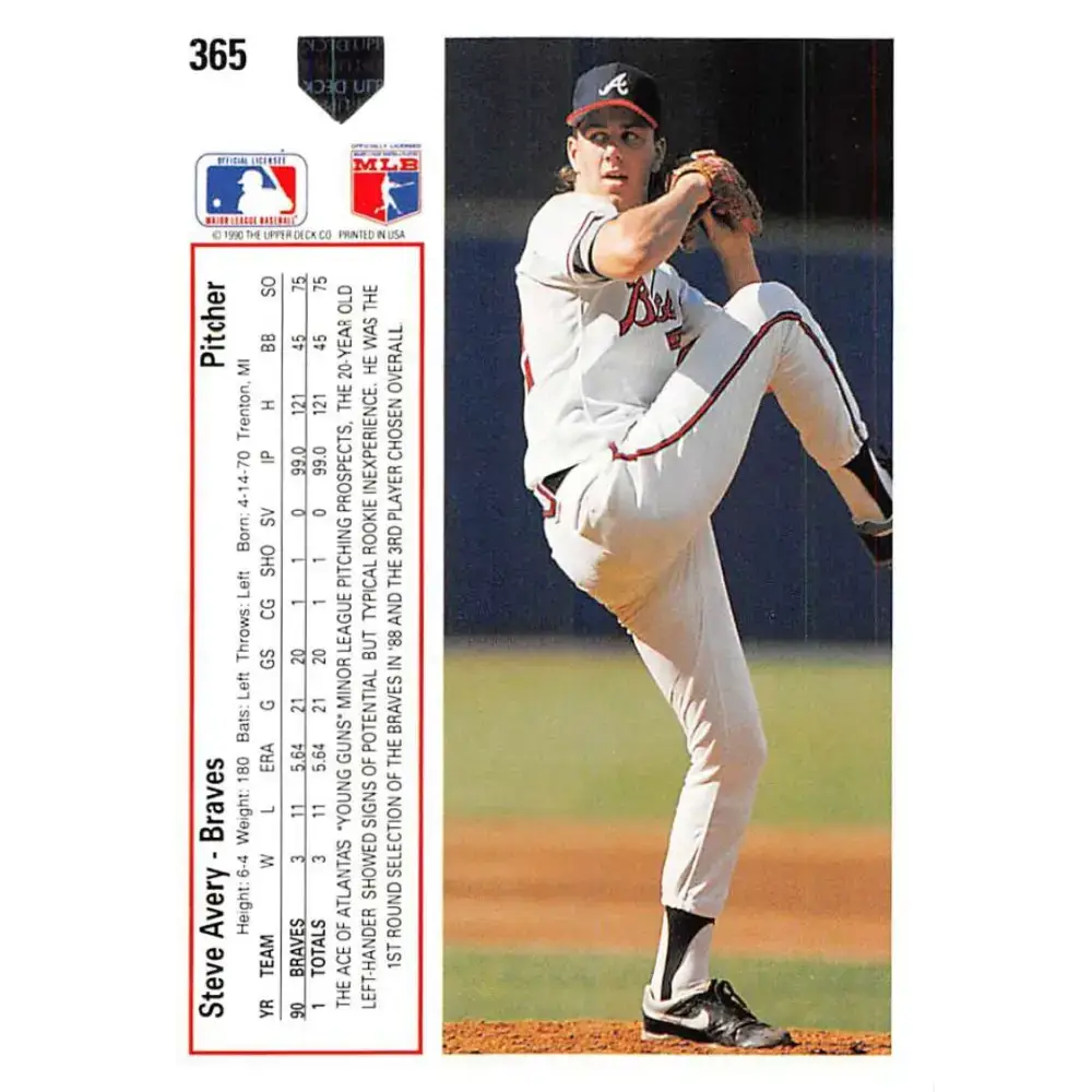 1991 Upper Deck #365 Steve Avery EX Excellent Atlanta Braves Baseball Card - Baseball Card Single